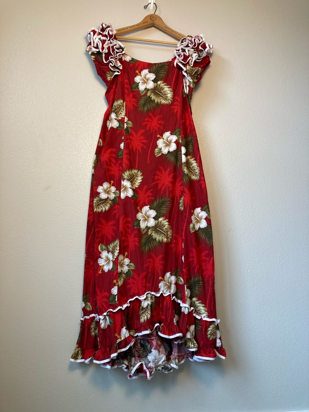 Vintage Pacific Legend Hawaii Ruffle hibiscus floral tropical maxi dress sz XL